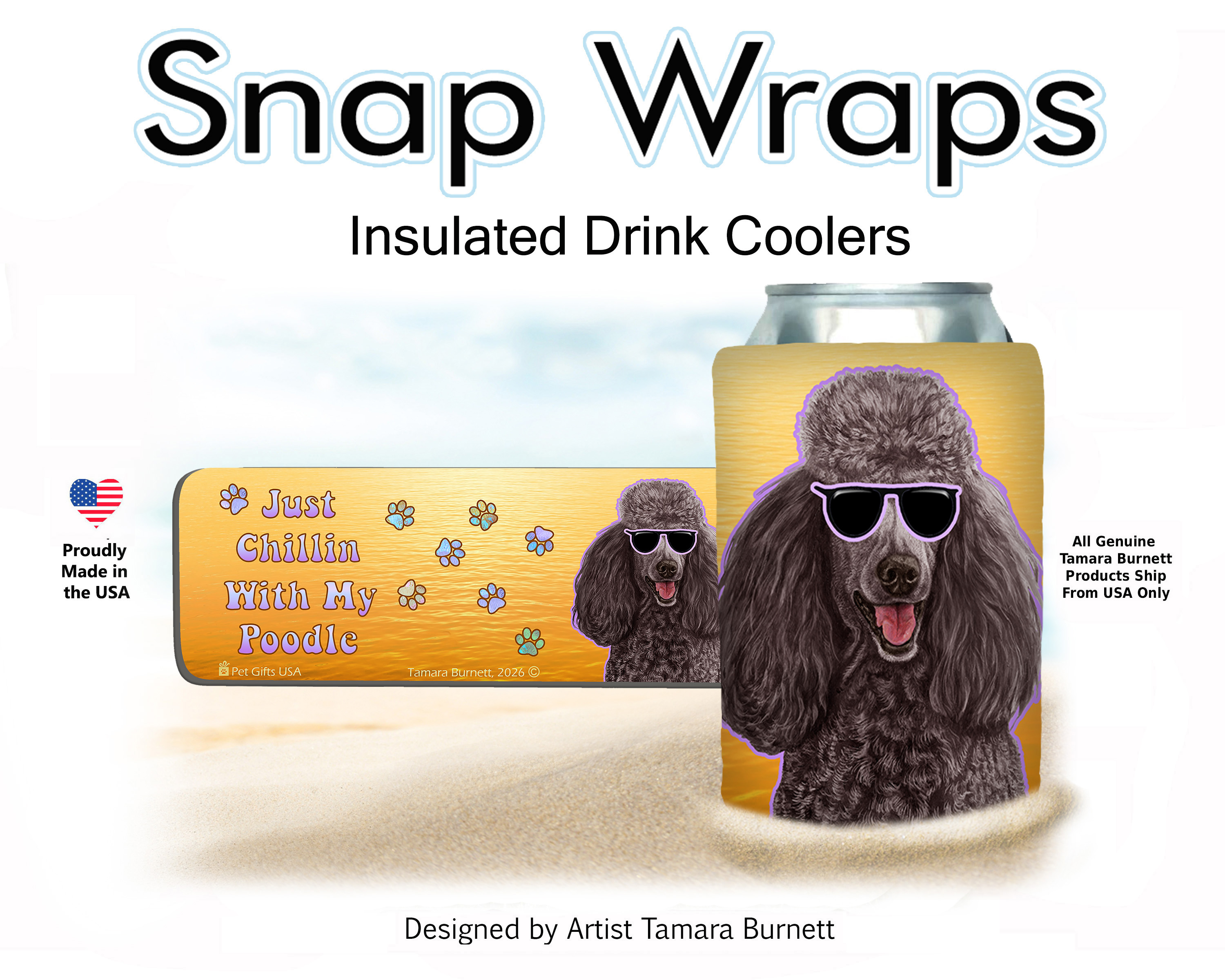Poodle Standard Silver Snap Wrap Insulated Drink Holder image