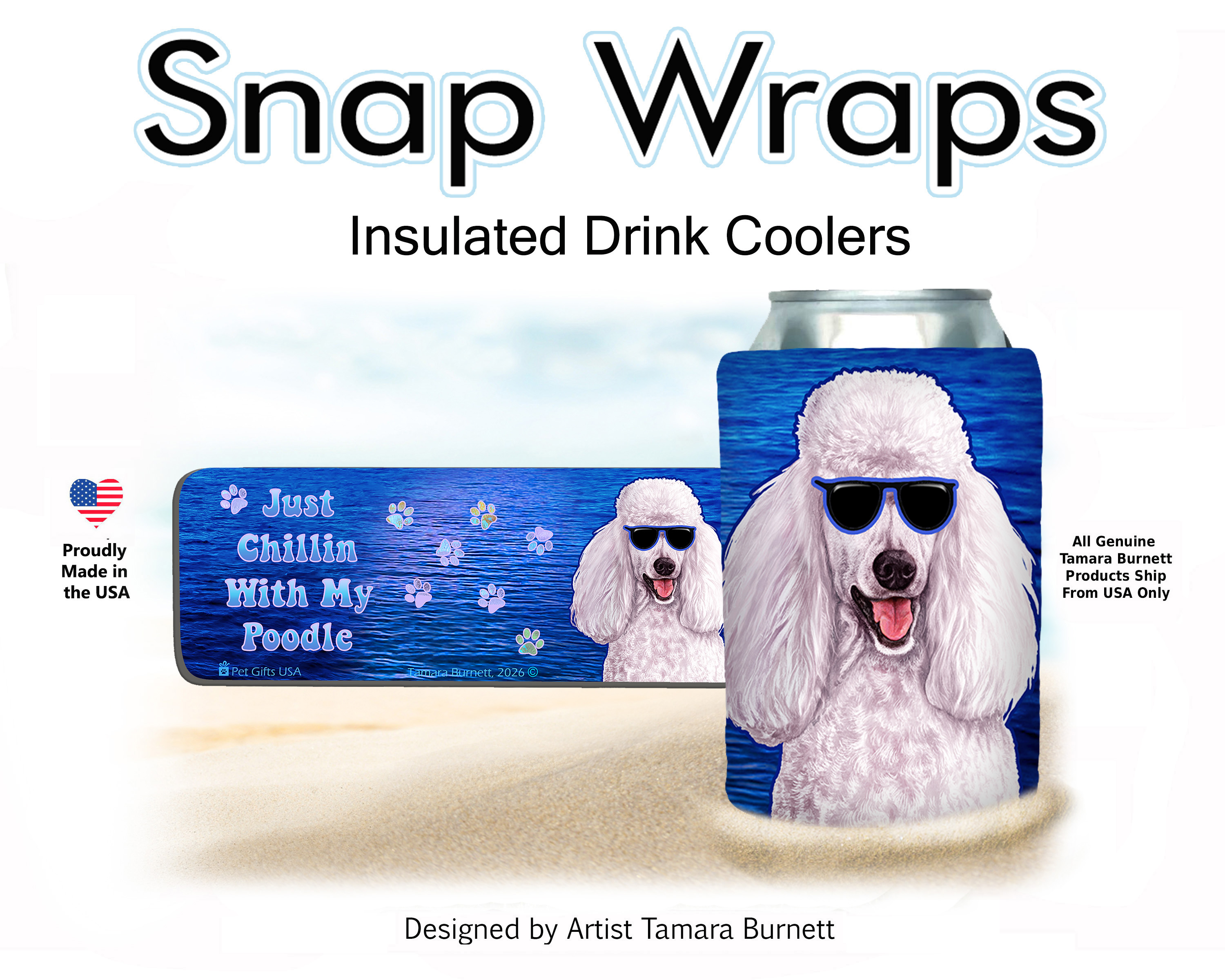 Poodle Standard White Snap Wrap Insulated Drink Holder image