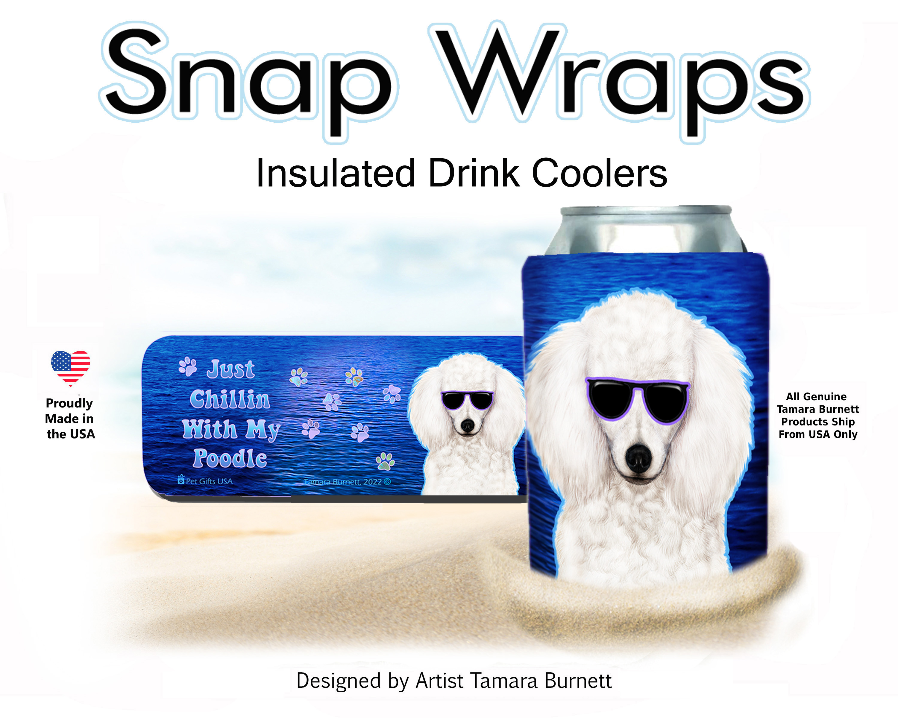 Poodle White Snap Wrap Insulated Drink Holder image