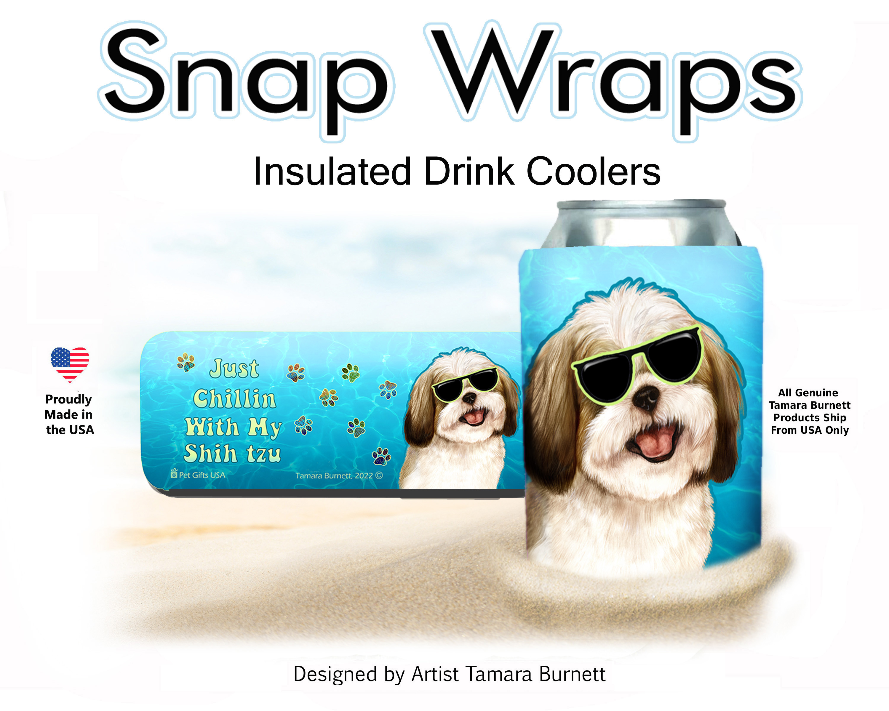 Shih Tzu Gold & White Snap Wrap Insulated Drink Holder Cozy image