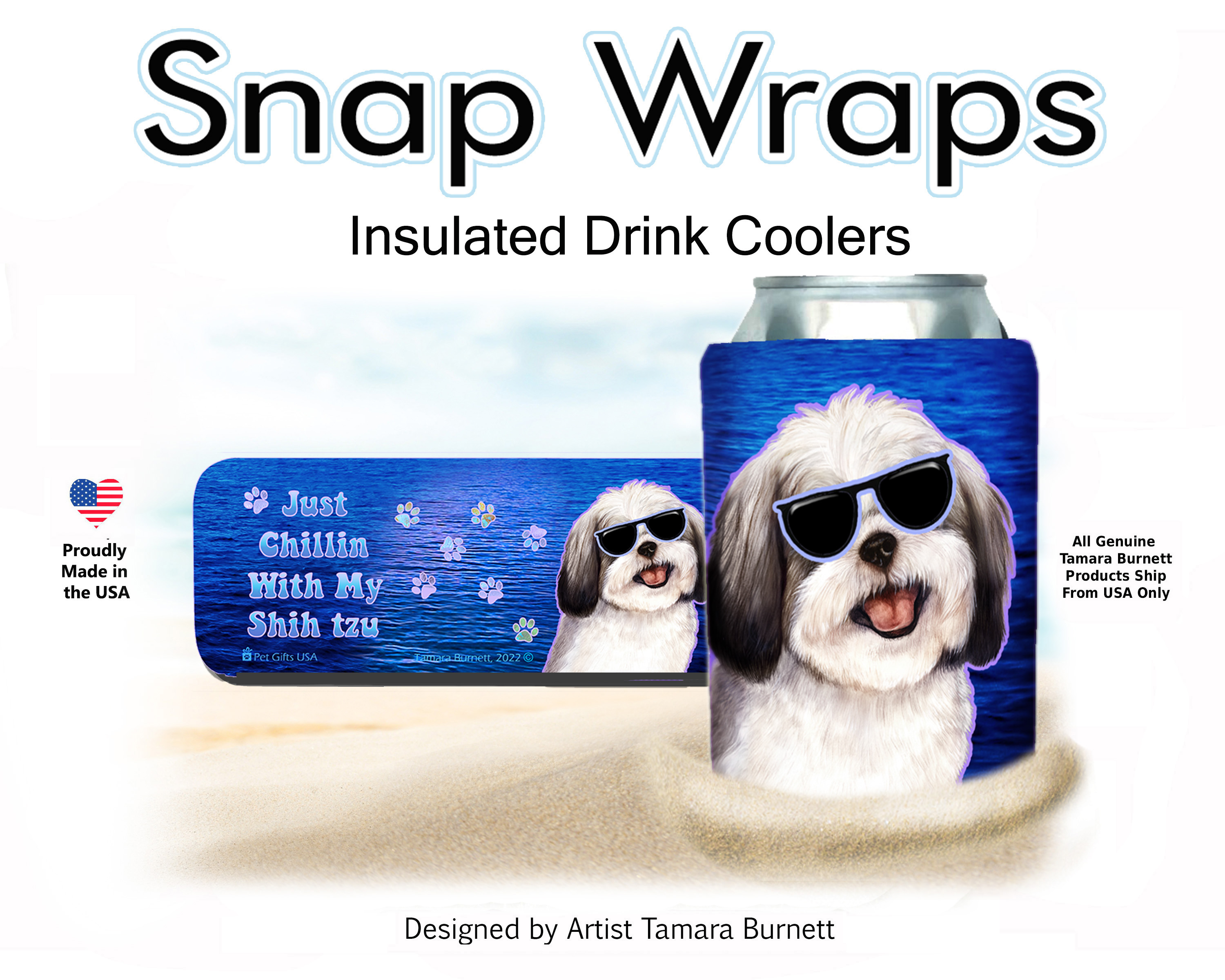 Shih Tzu Silver & White Snap Wrap Insulated Drink Holder image