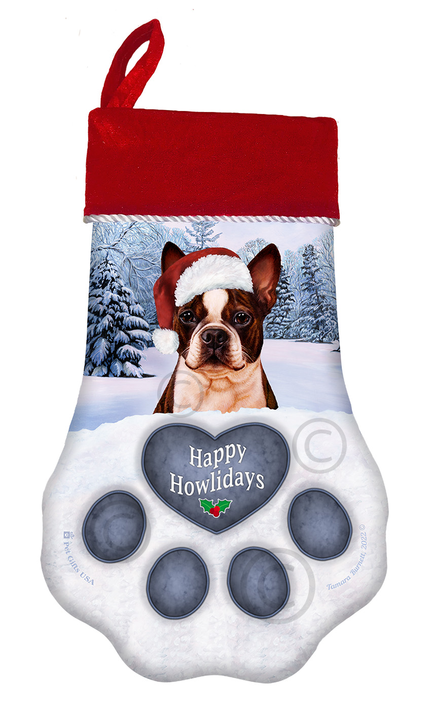 Boston Terrier Brindle and White Holiday Stocking image