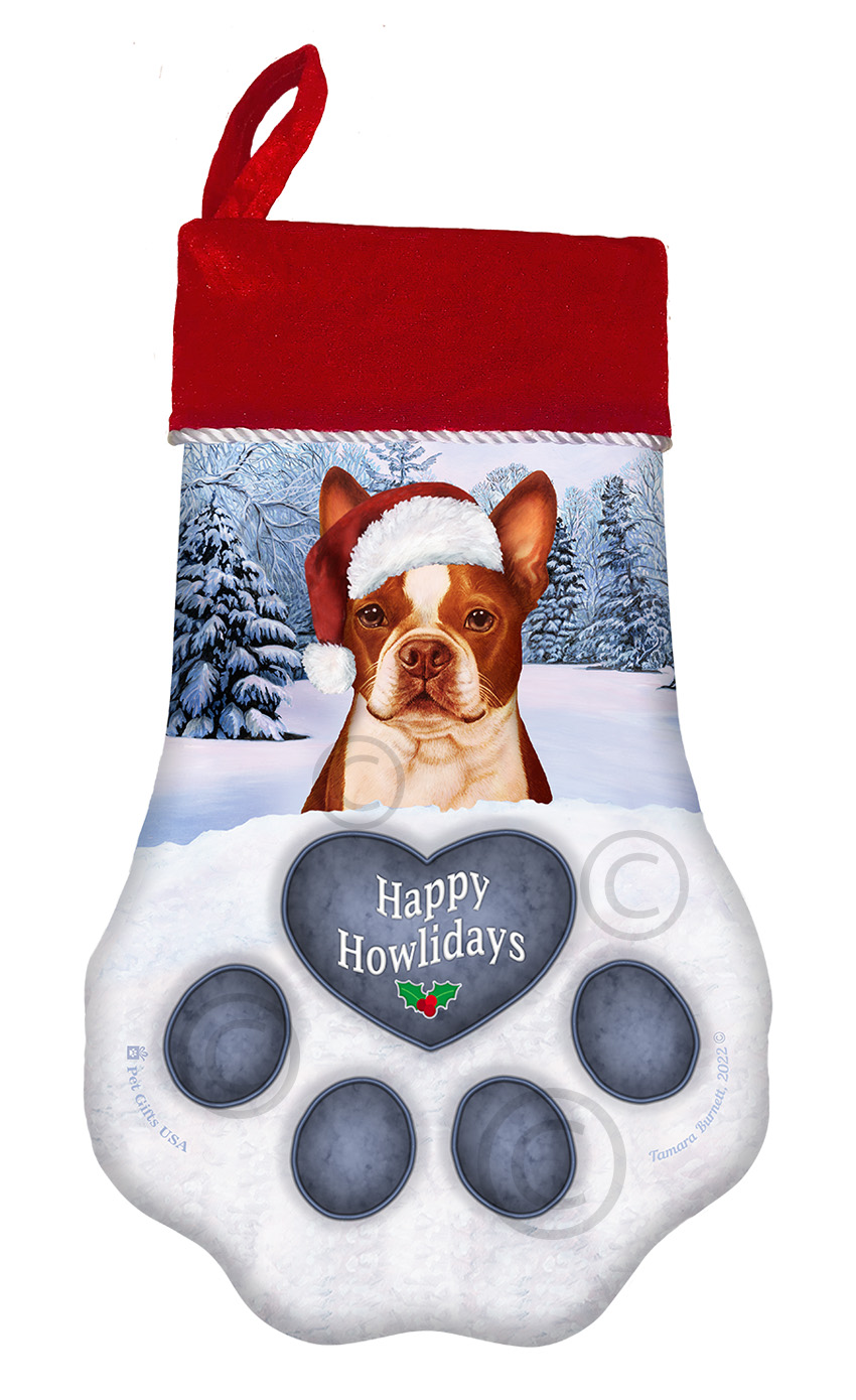 Boston Terrier Red and White Holiday Stocking image