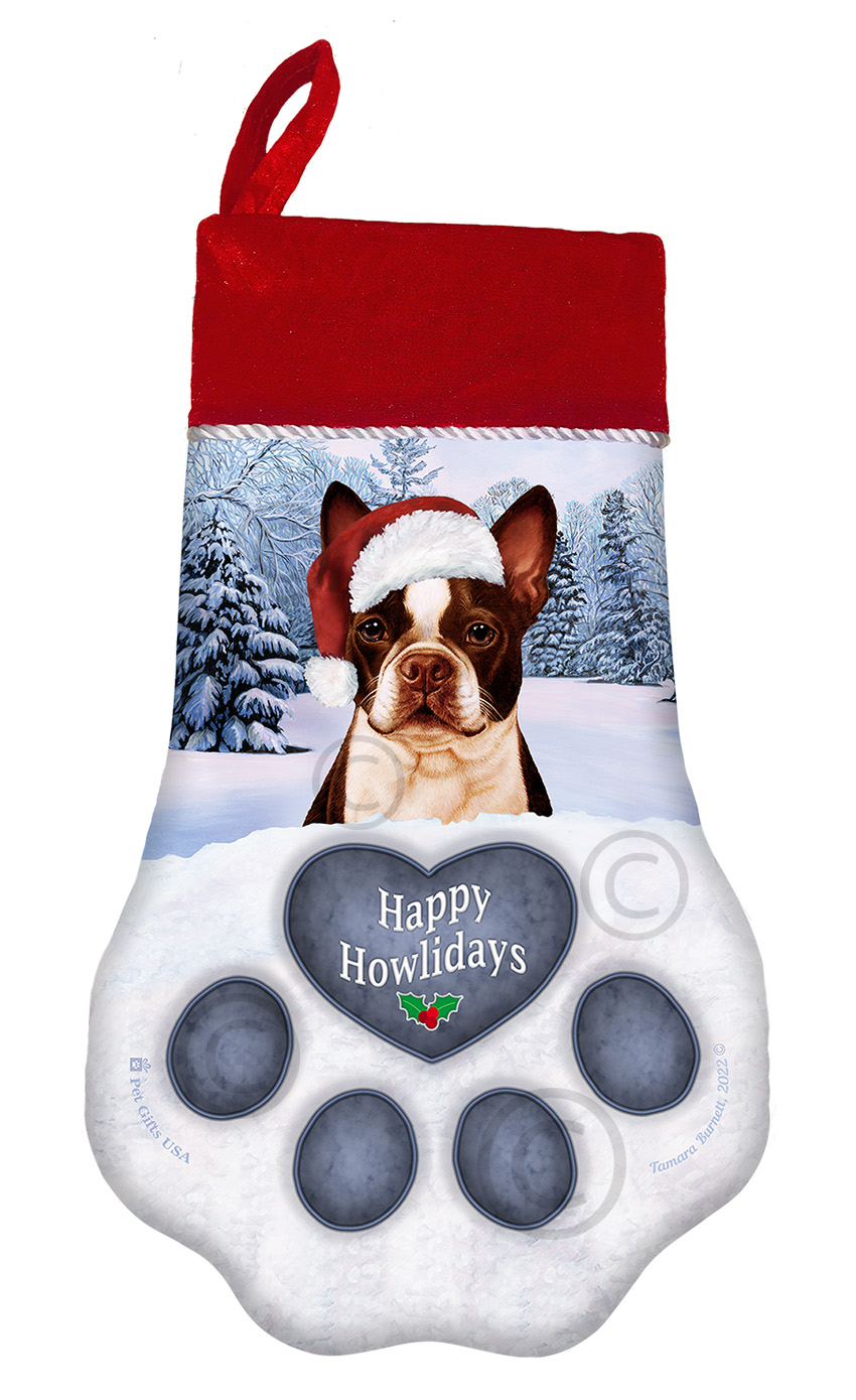 Boston Terrier Seal and White Holiday Stocking image