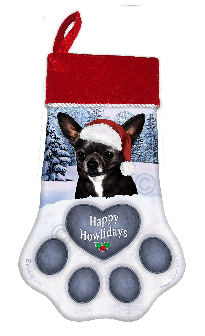Chihuahua Short Hair Black & White Holiday Stocking image