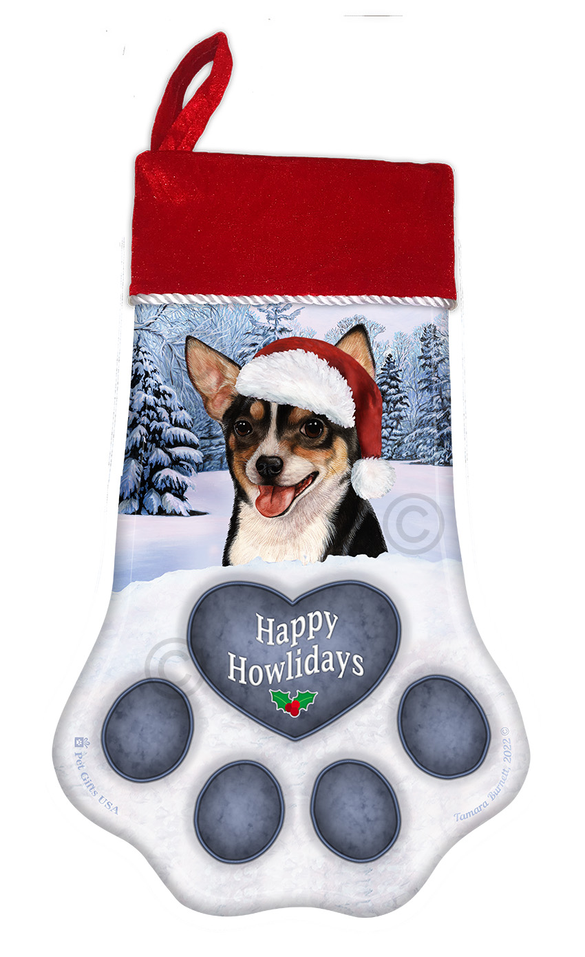 Chihuahua Short Hair Black Tri Color Holiday Stocking image