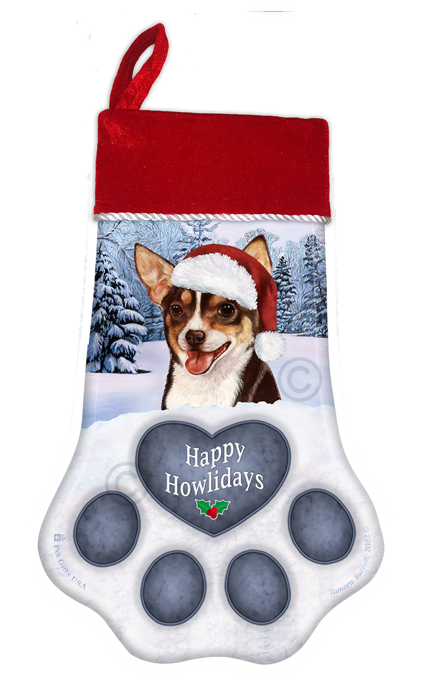 Chihuahua Short Hair Chocolate Tri Color Holiday Stocking image