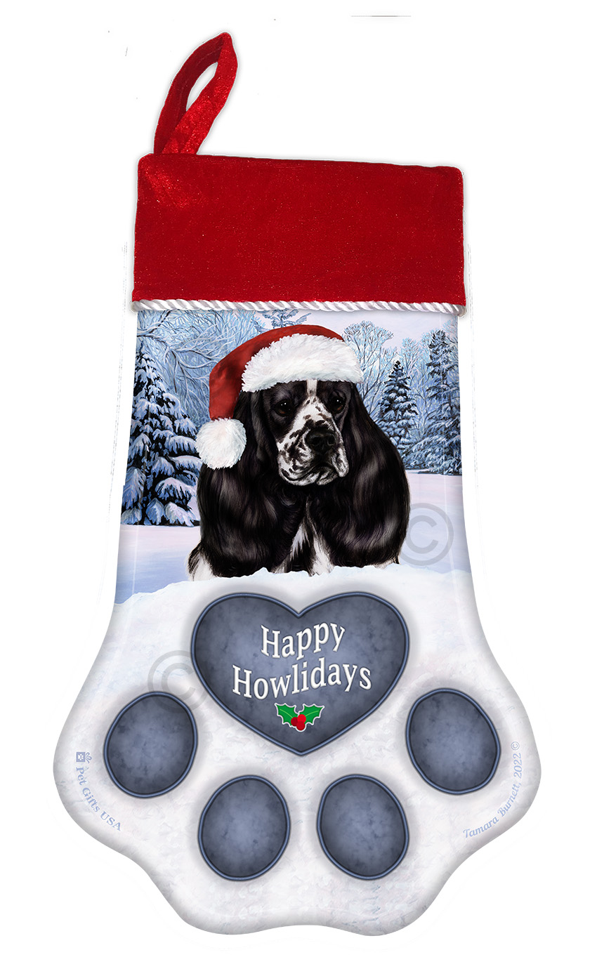 Cocker Spaniel Black & White Parti Holiday Stocking image