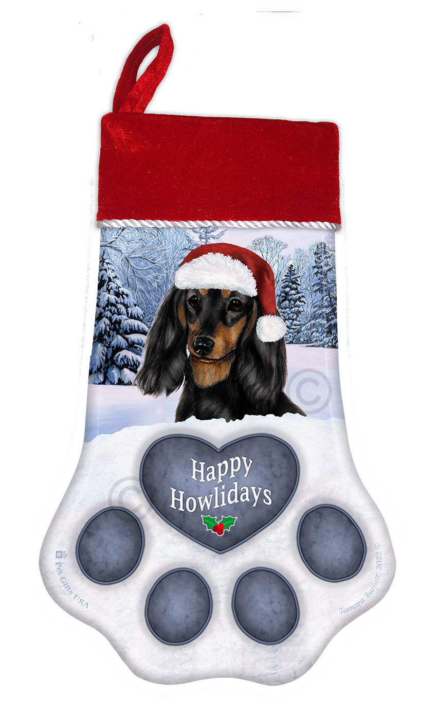 Dachshund Long Hair Black & Tan Holiday Stocking image
