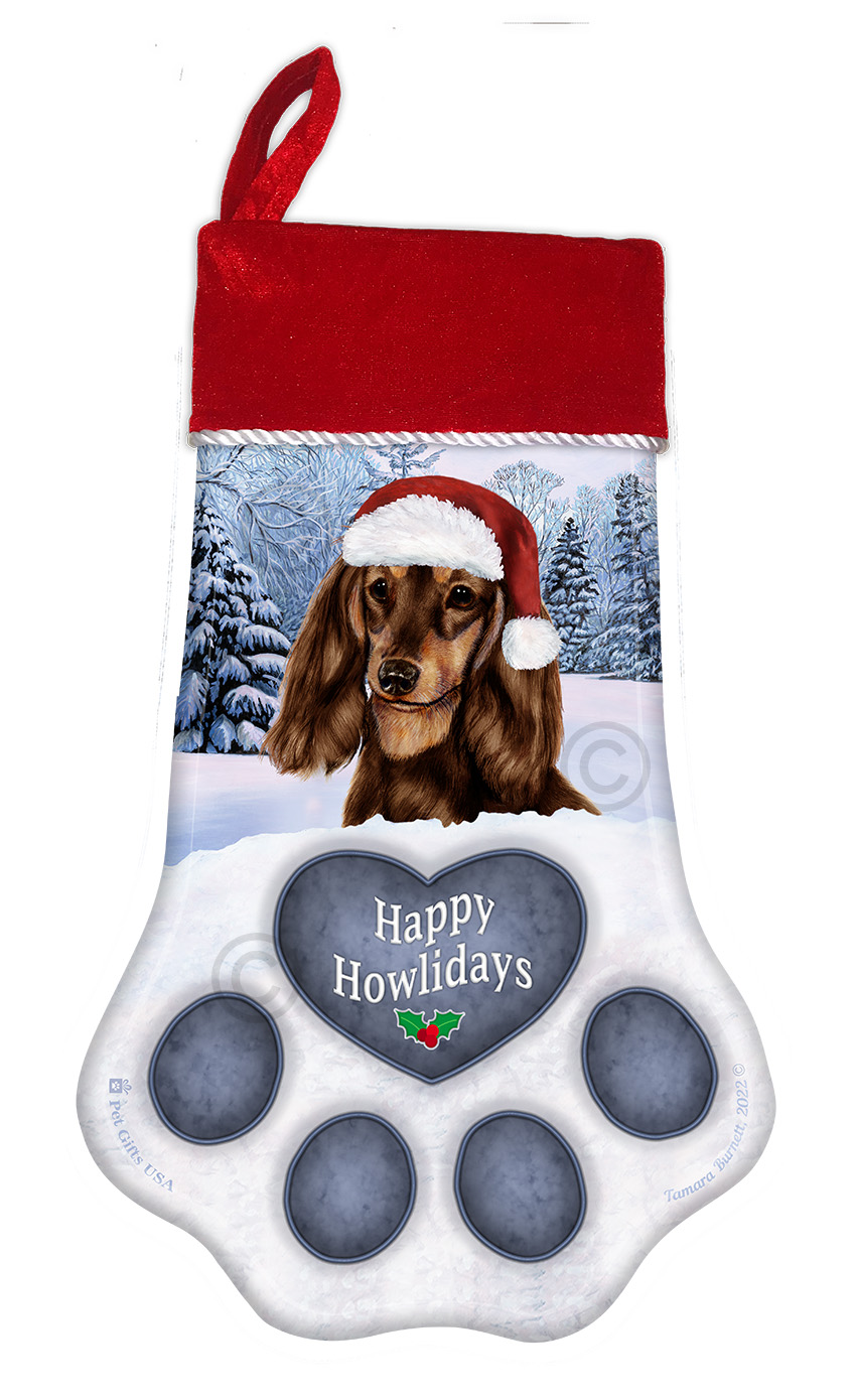 Dachshund Long Hair Chocolate & Tan Holiday Stocking image