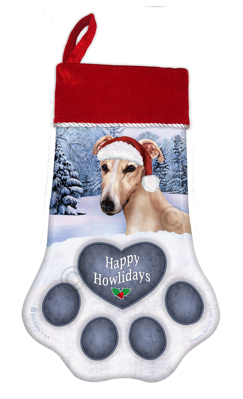 Greyhound Cream & White Holiday Stocking image