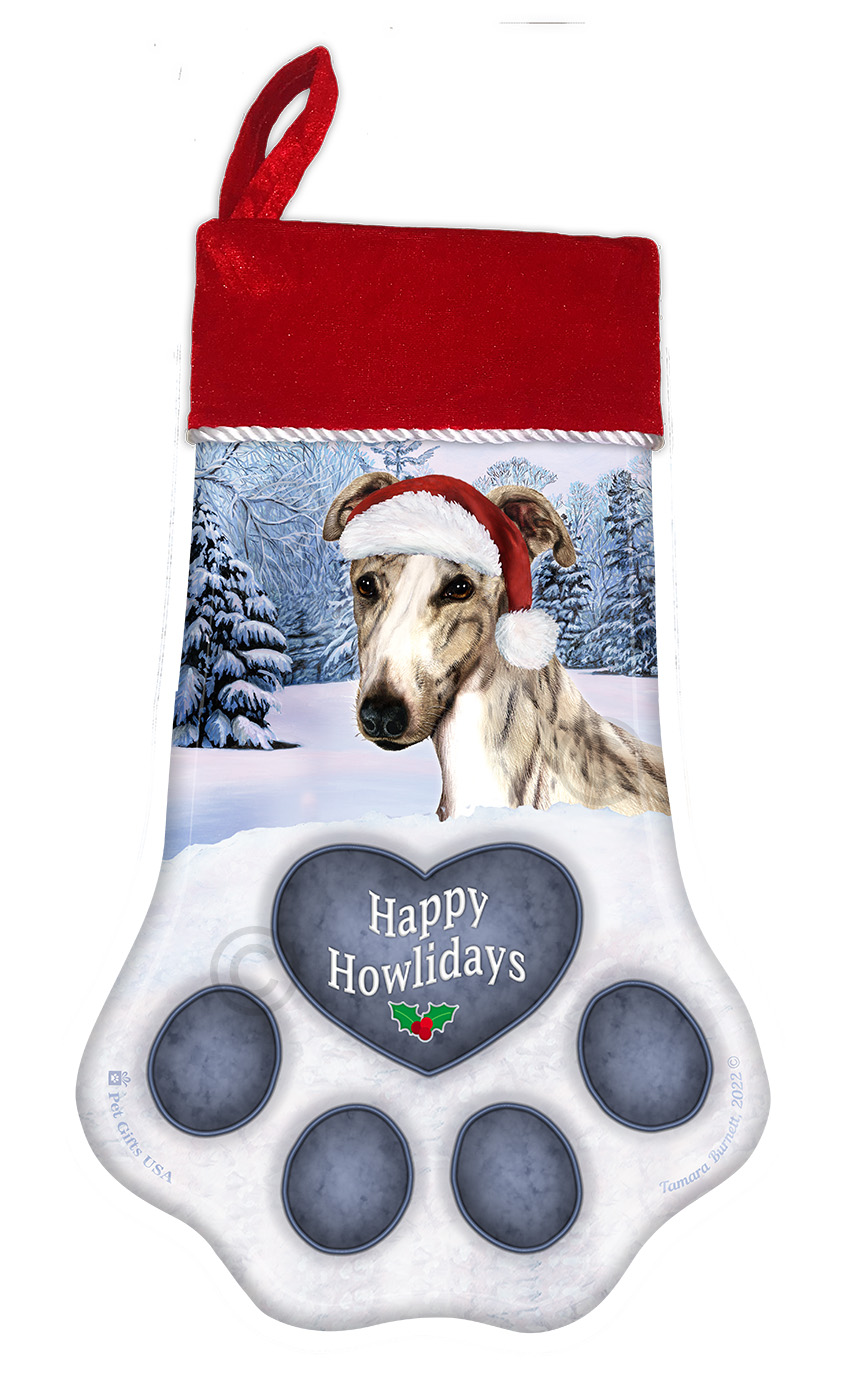 Greyhound Fawn With Mask Holiday Stocking image