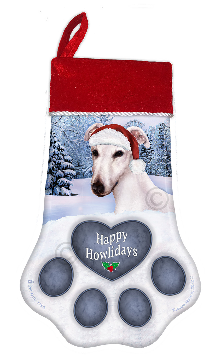 Greyhound White Holiday Stocking image