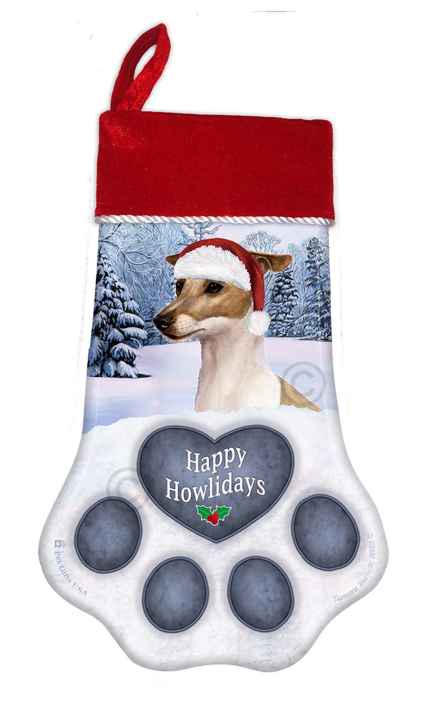 Italian Greyhound Fawn & White Holiday Stocking image