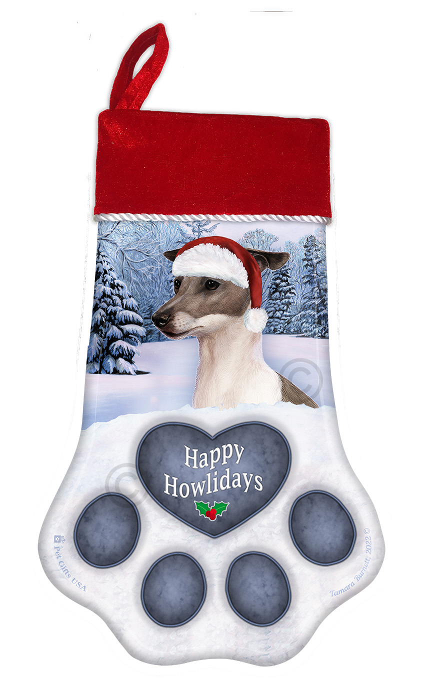 Italian Greyhound Blue (Grey) & White Holiday Stocking image