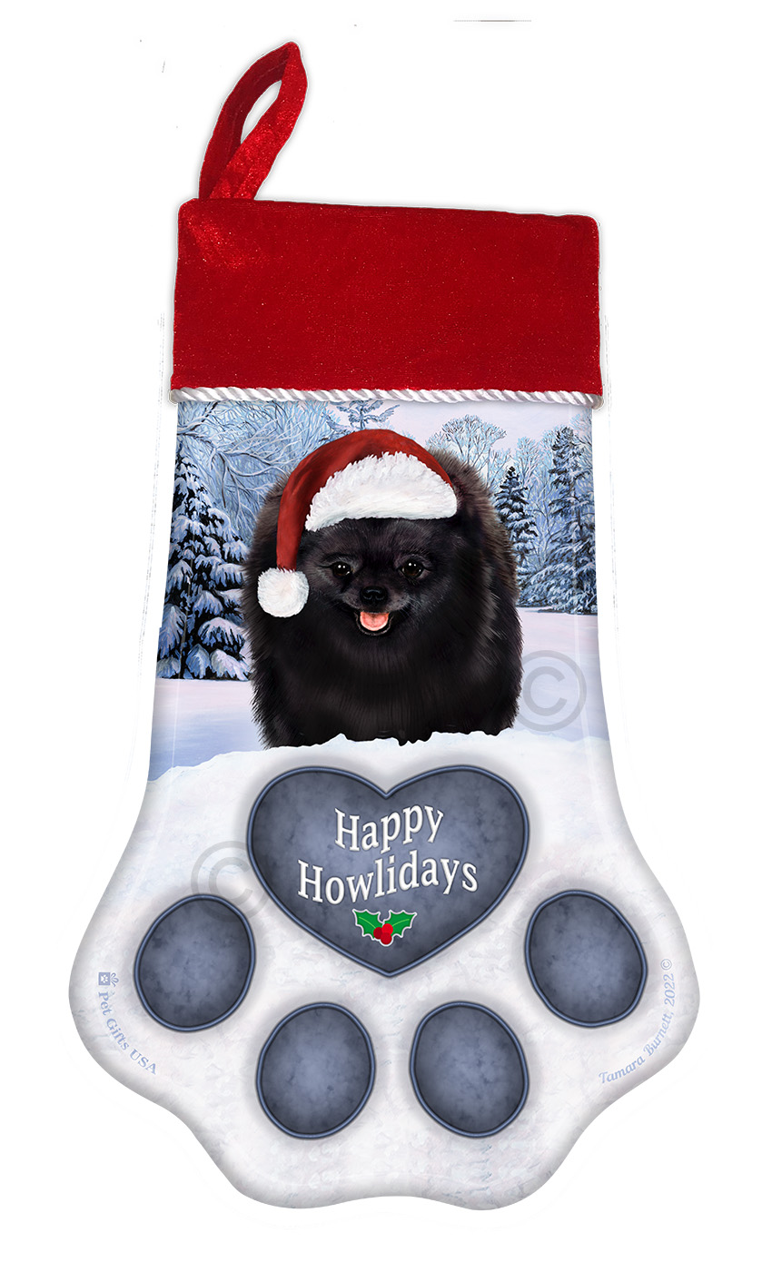 Pomeranian Black Holiday Stocking image