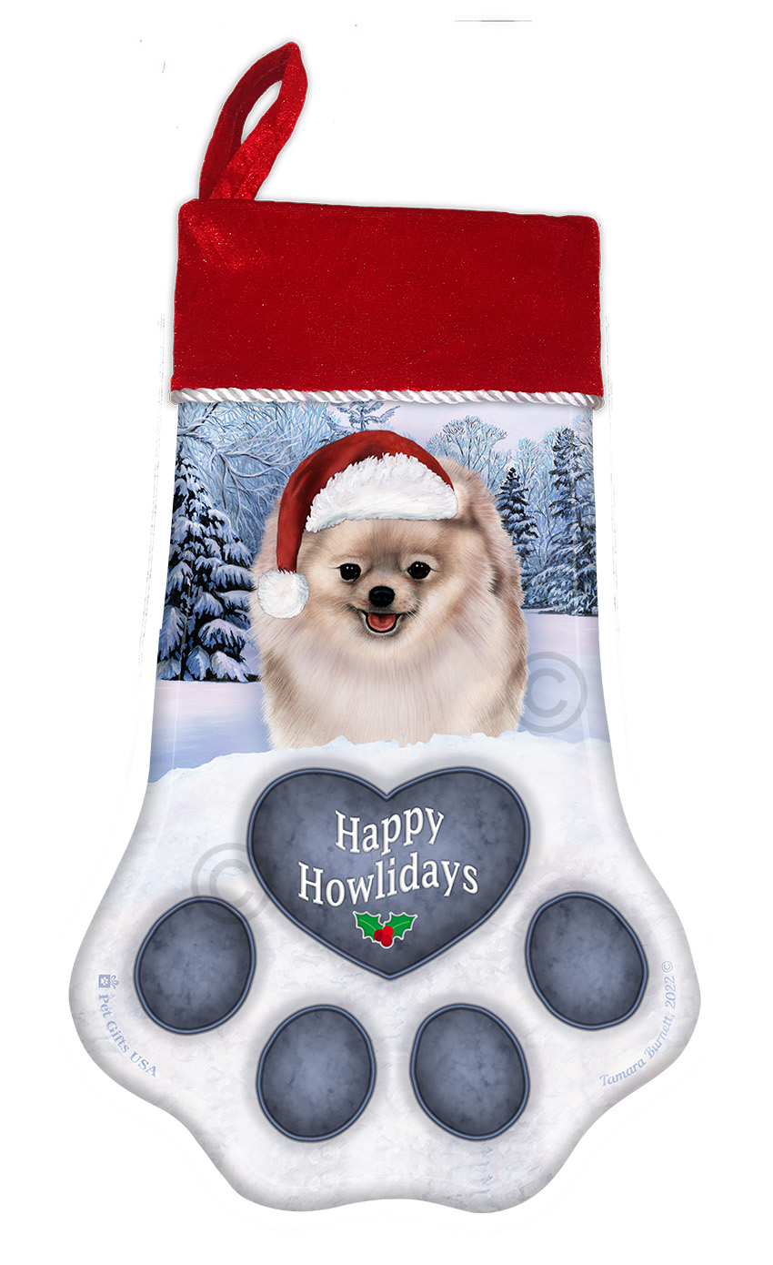Pomeranian Silver Holiday Stocking image