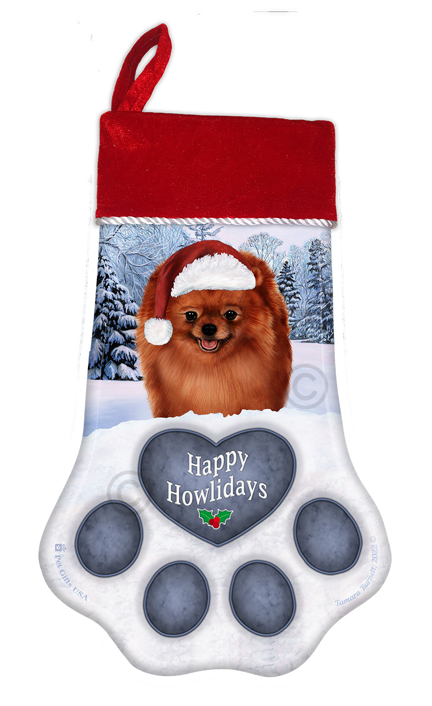 Pomeranian Red Holiday Stocking image