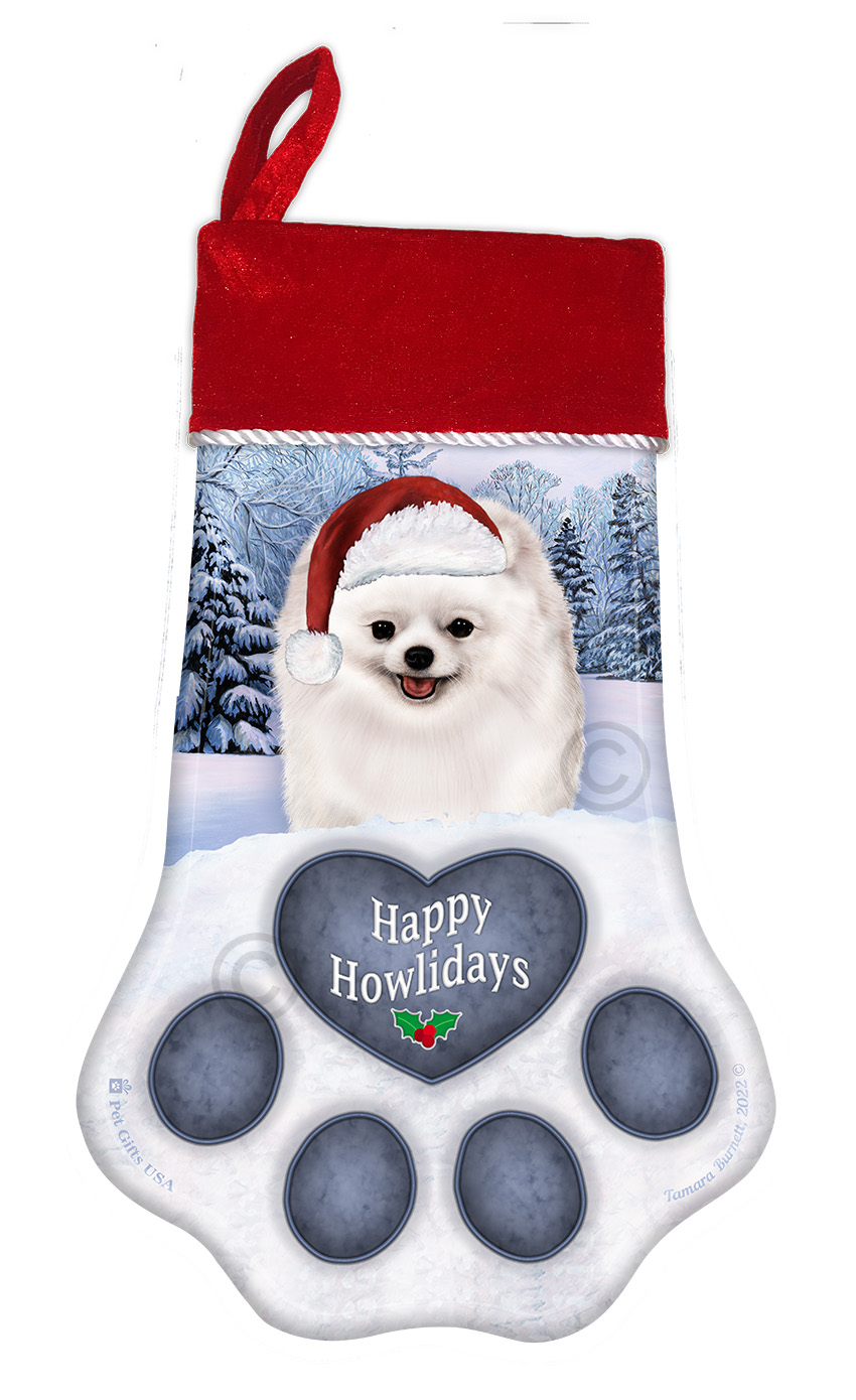 Pomeranian White Holiday Stocking image