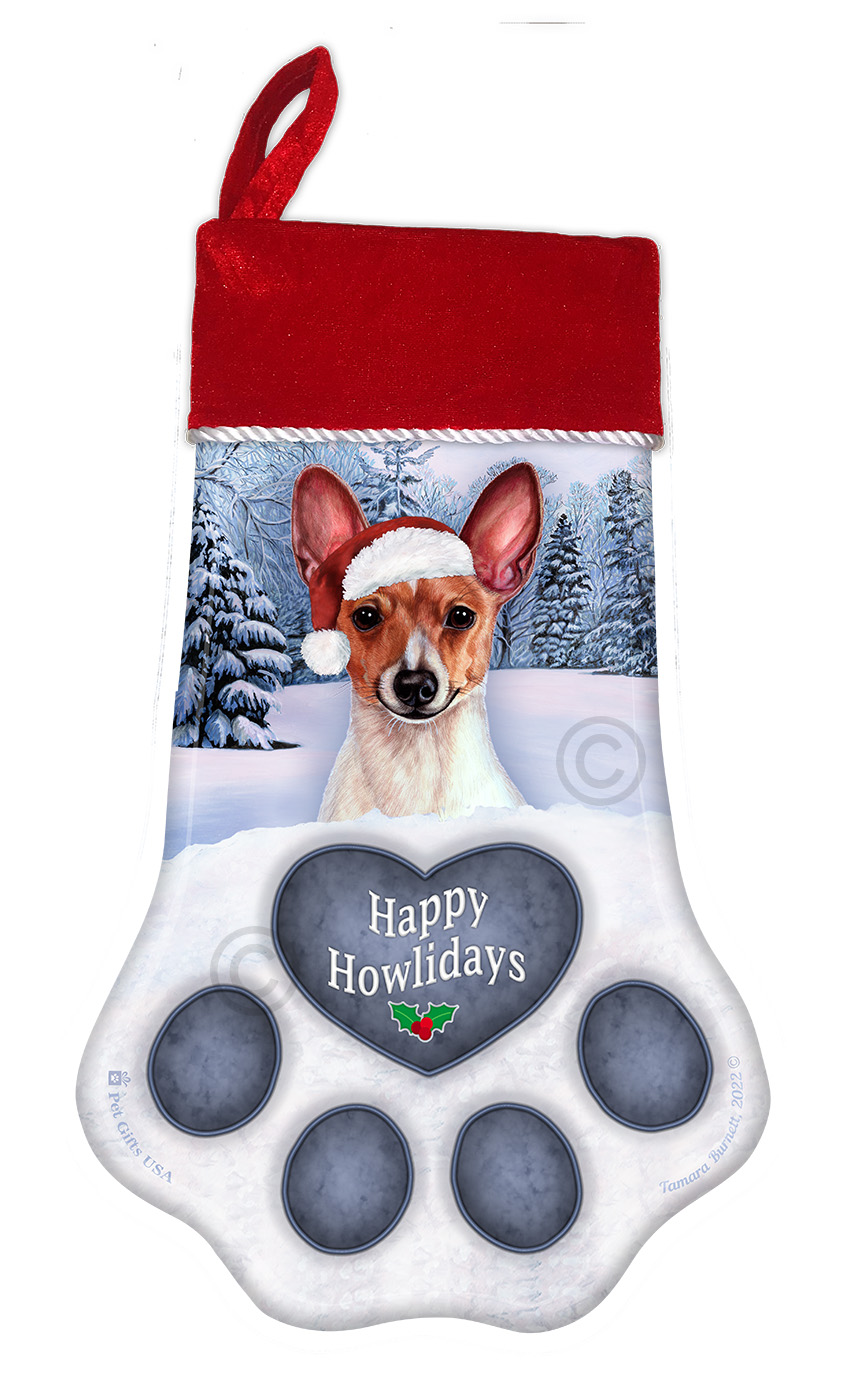 Toy Fox Terrier Red & White Holiday Stocking image