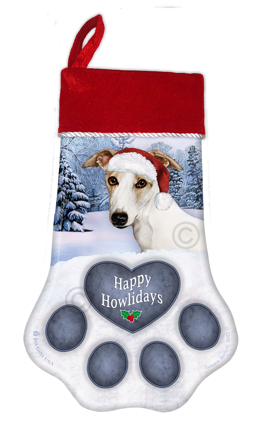 Whippet Tan & White Holiday Stocking image
