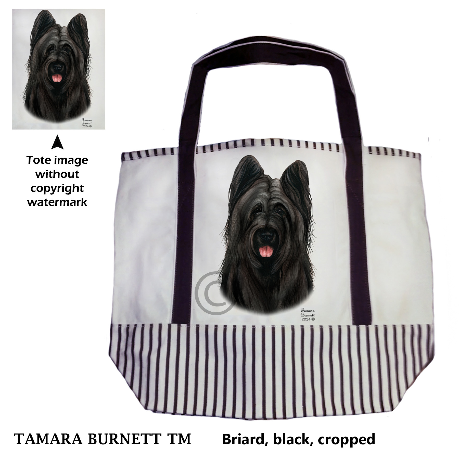 An image of product 32284 - Briard Black Cropped Dog Tote Bag