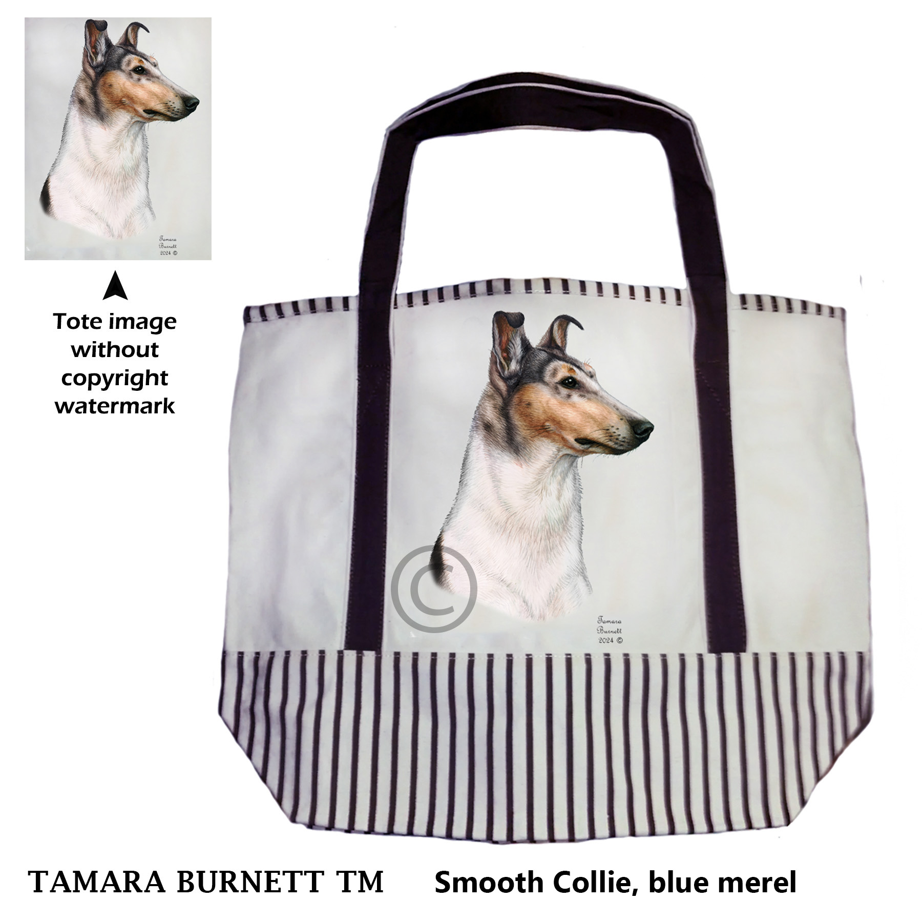 An image of product 32290 - Smooth Collie Blue Merle Tote Bag