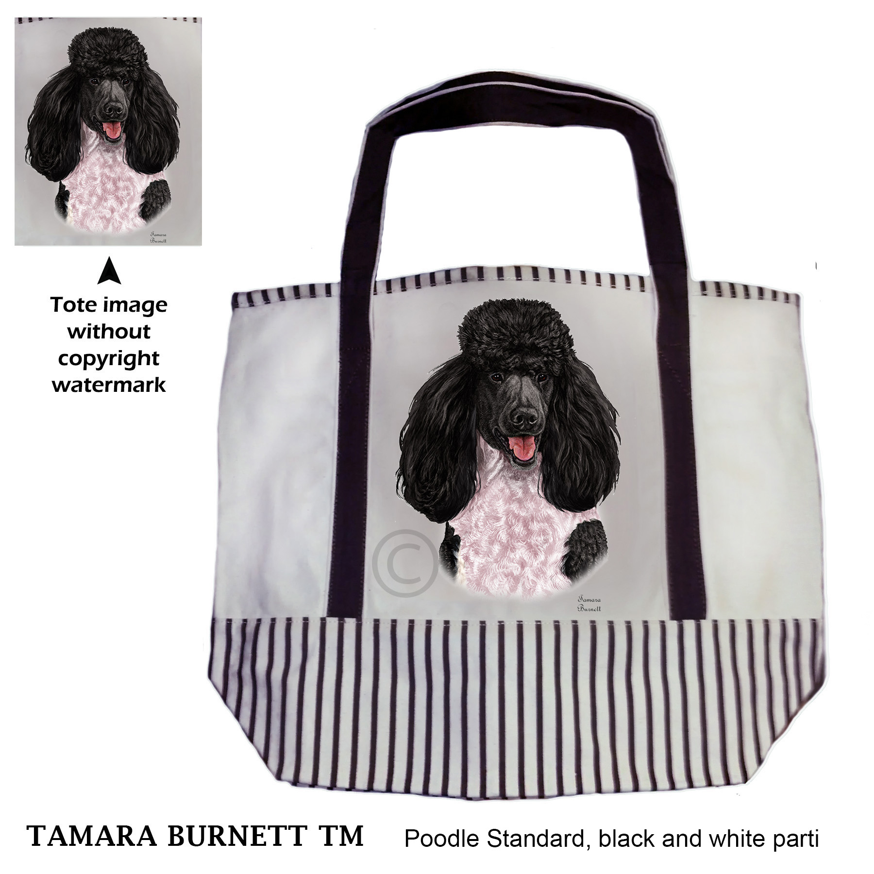 Poodle Standard Black and White Parti Tote Bag image