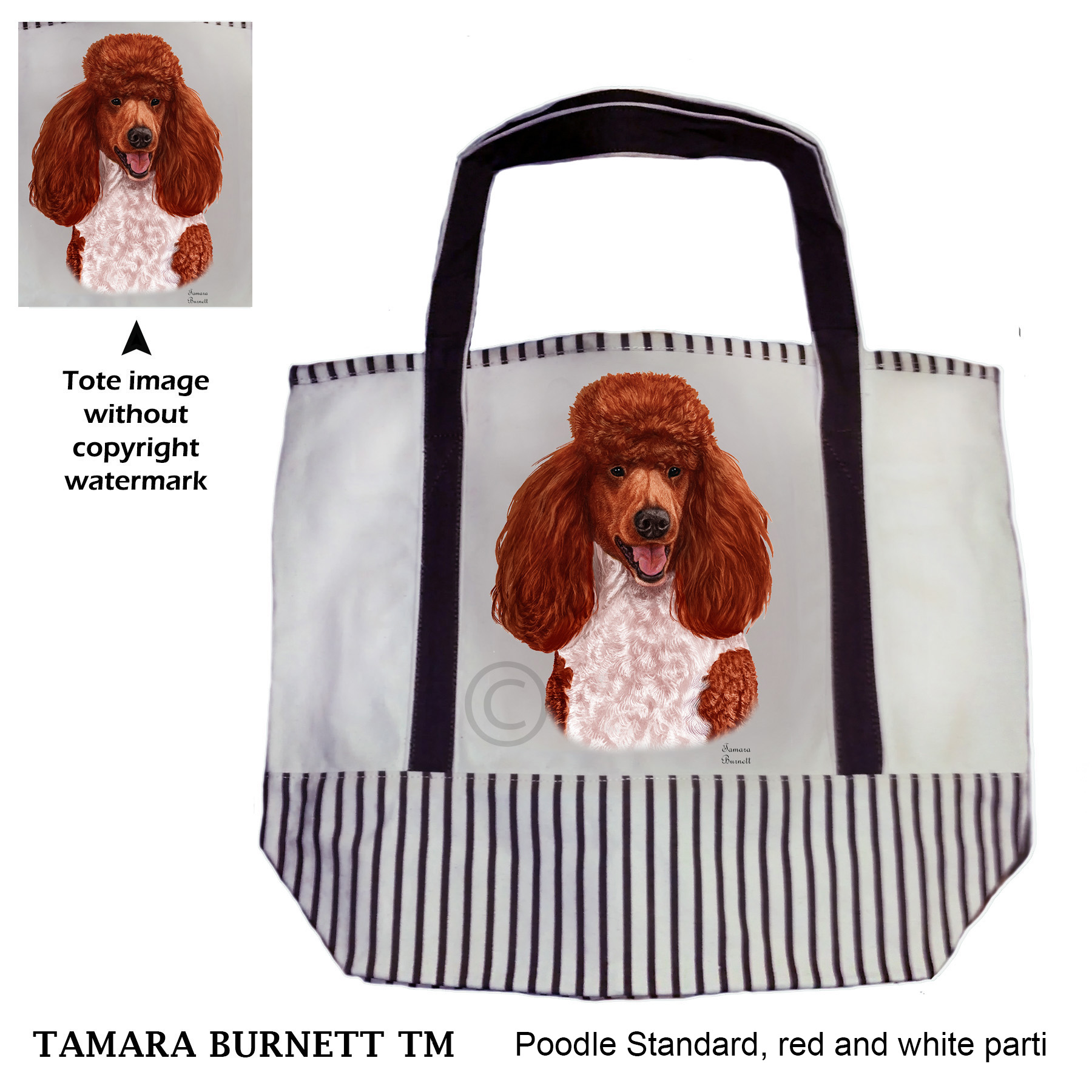 Poodle Standard Red and White Parti Tote Bag image