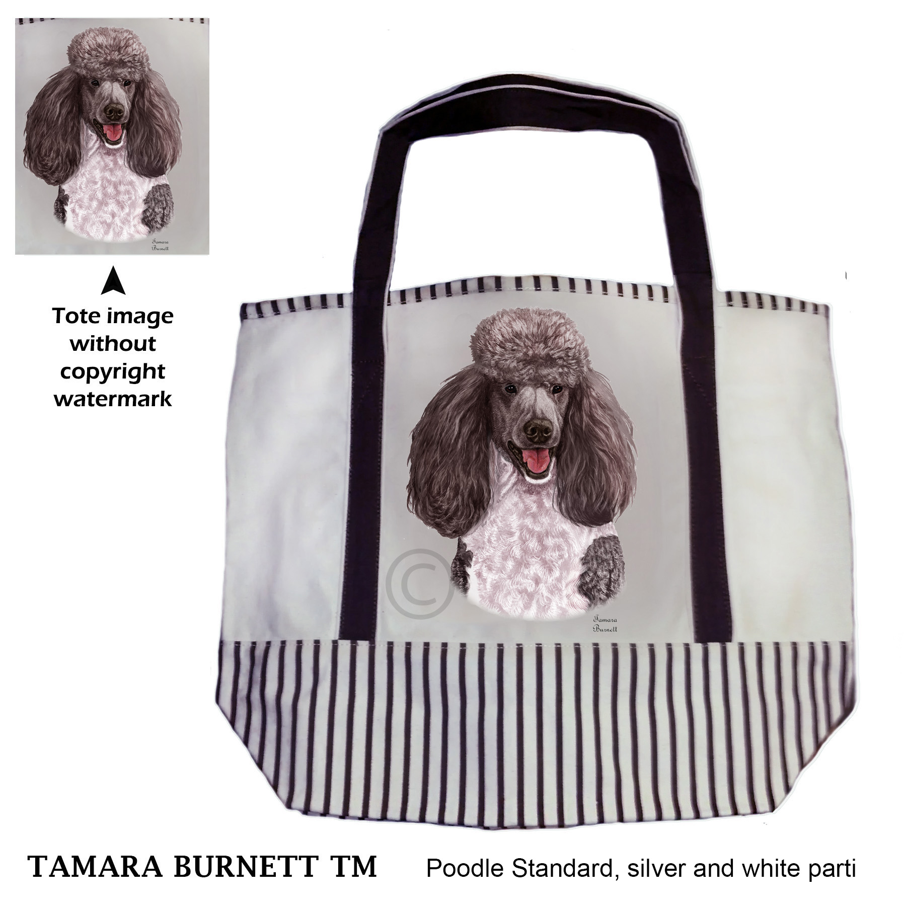 Poodle Standard Silver and White Tote Bag image Poodle Standard Silver and White Tote Bag image