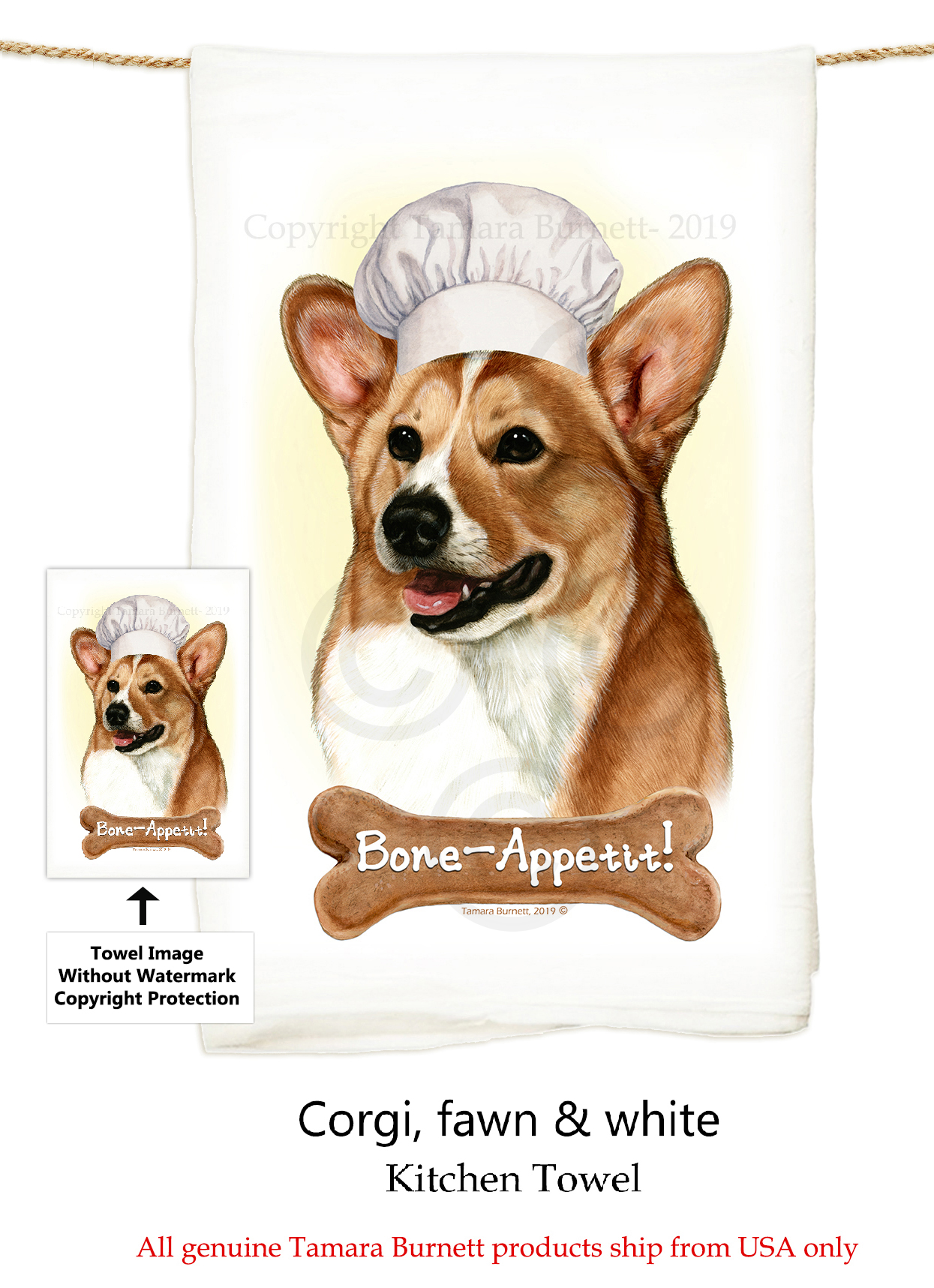 Corgi Pembroke Tan & White - Flour Sack Towel Image