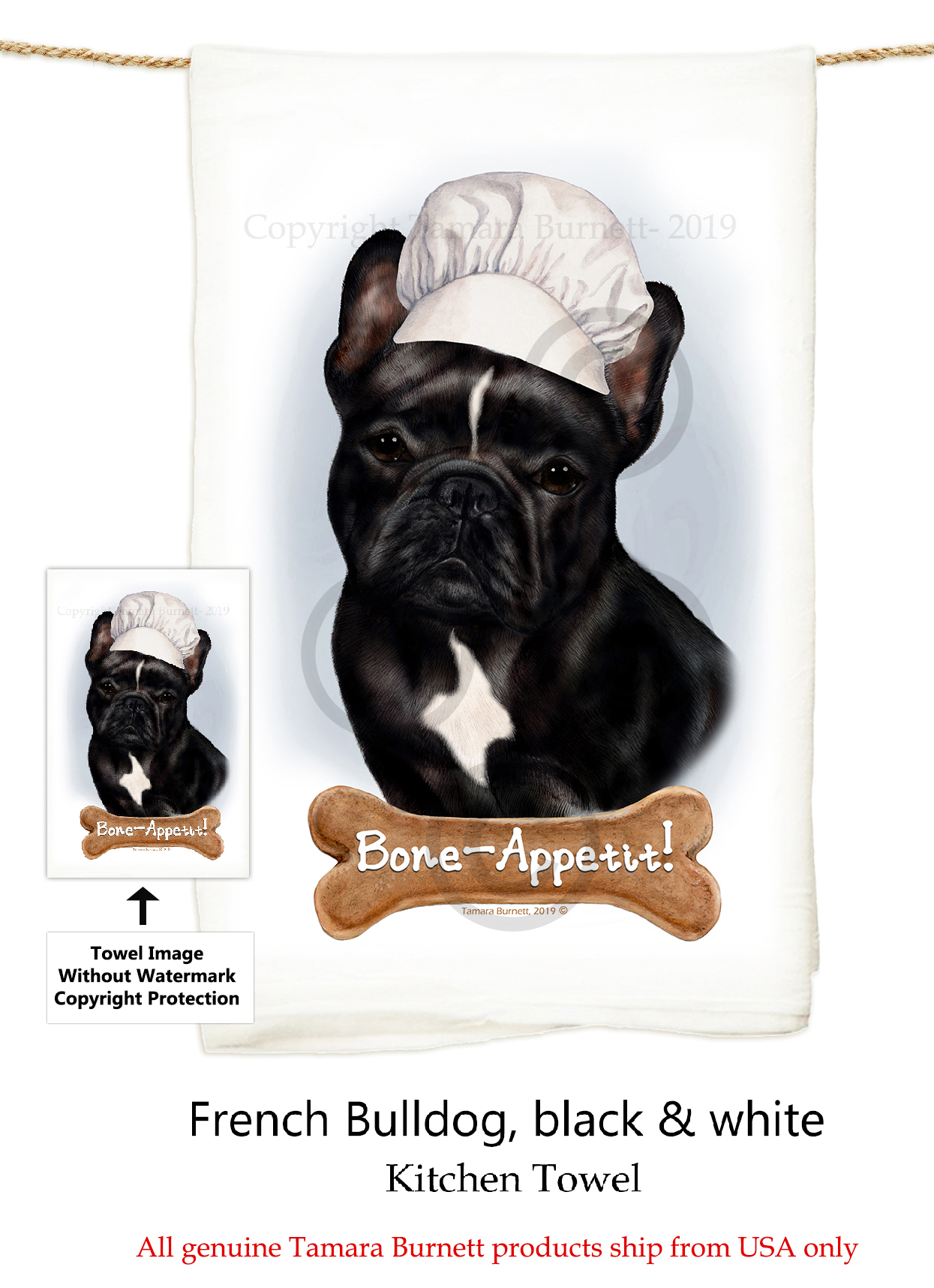 French Bulldog Black & White - Flour Sack Towel Image