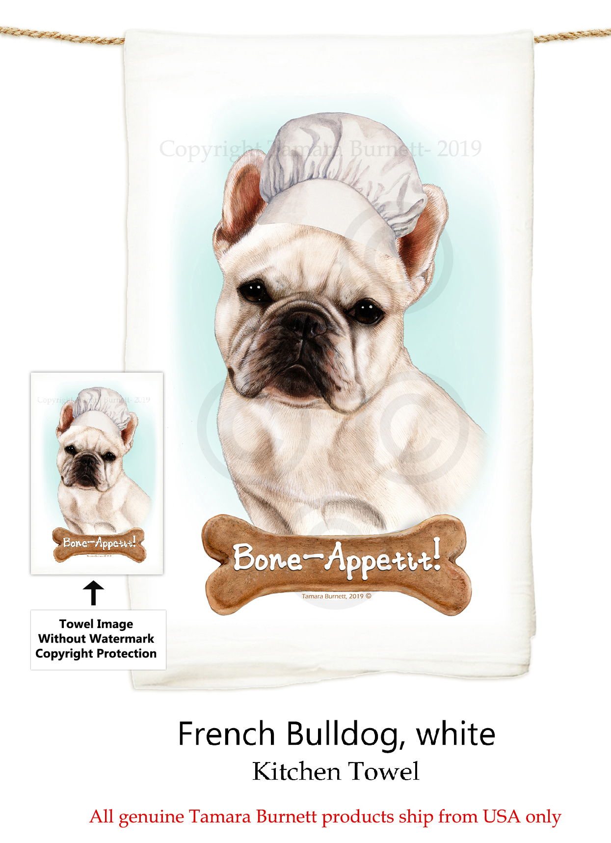 French Bulldog White - Flour Sack Towel Image
