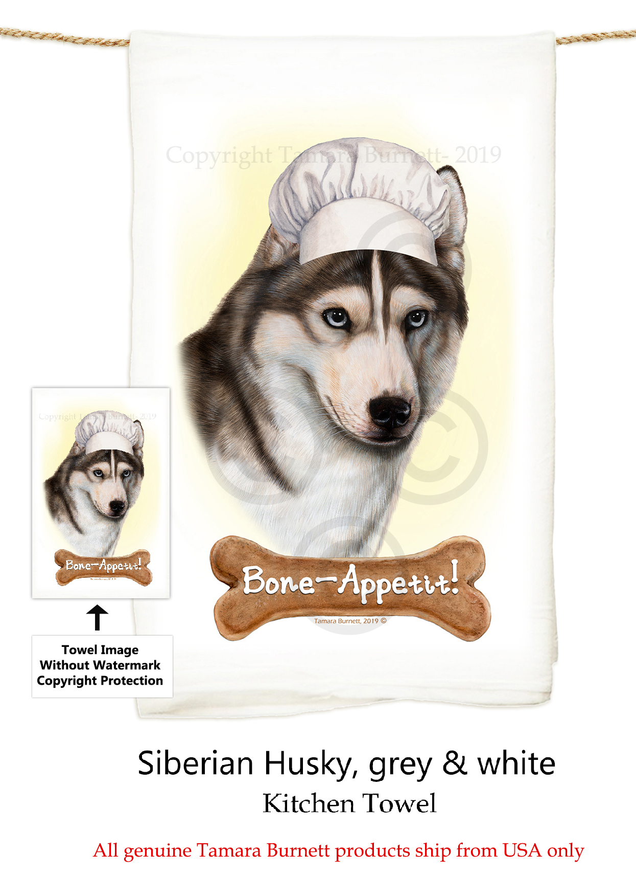 Siberian Husky Grey & White - Flour Sack Towel Image