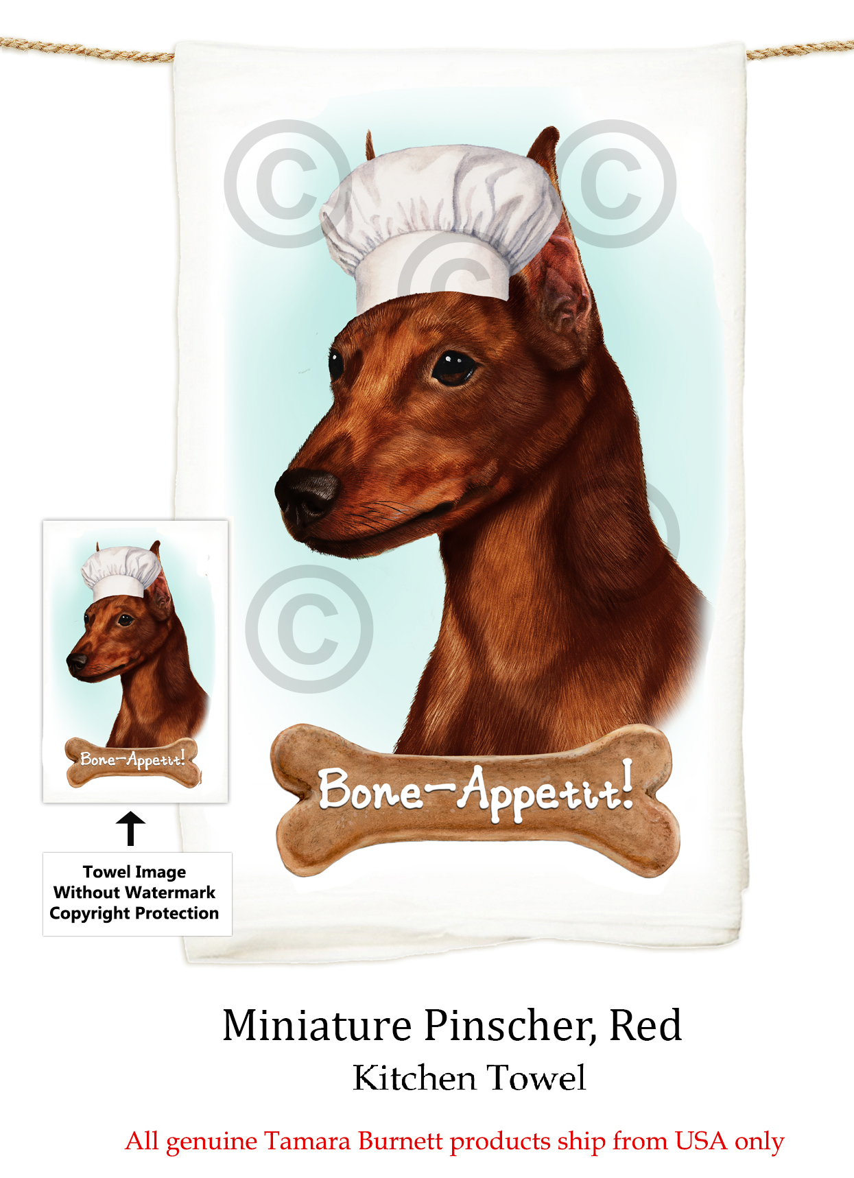 Min Pin Red Cropped - Flour Sack Towel Image Min Pin Red Cropped - Flour Sack Towel Image