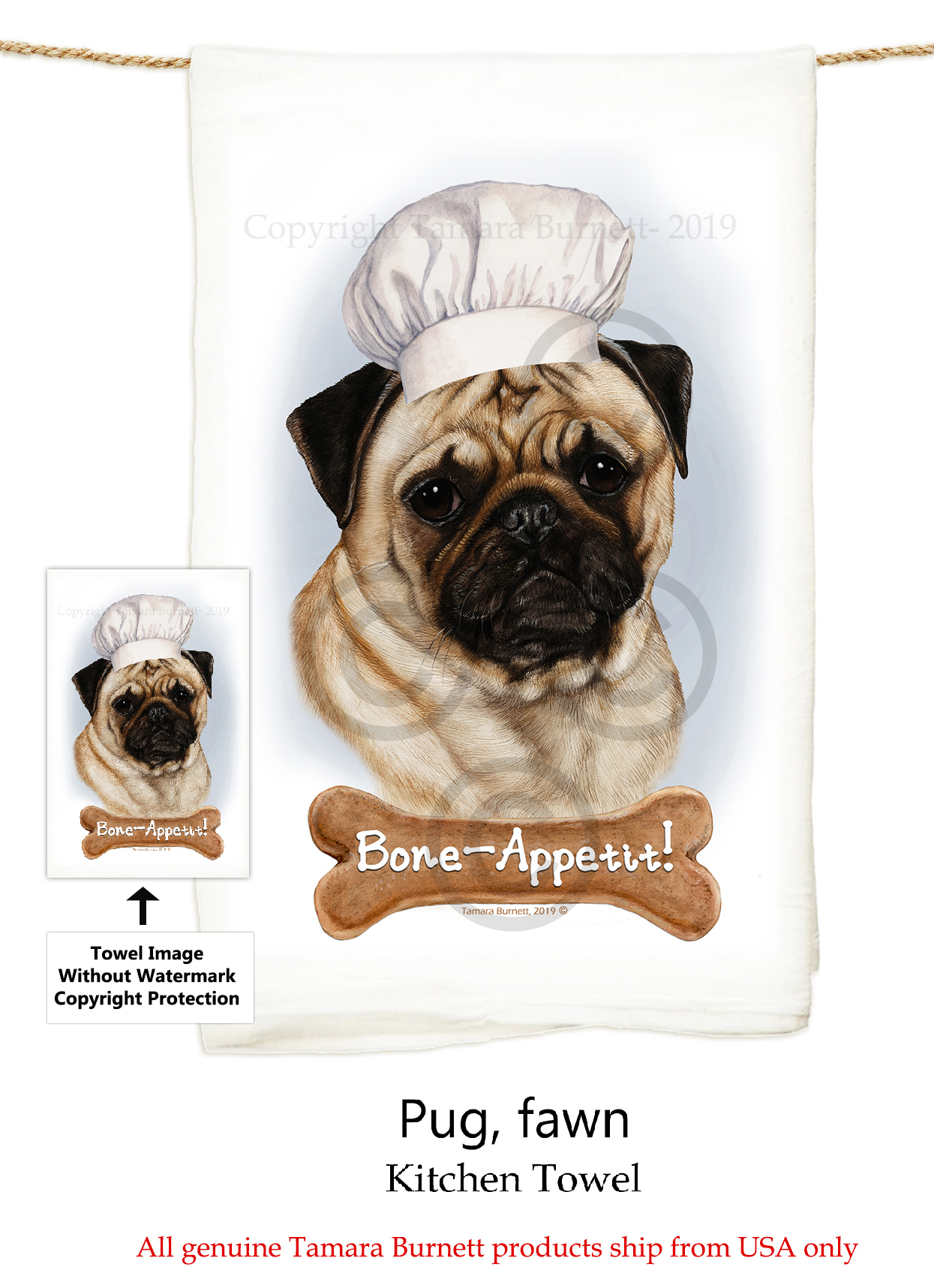 Pug Fawn - Flour Sack Towel image