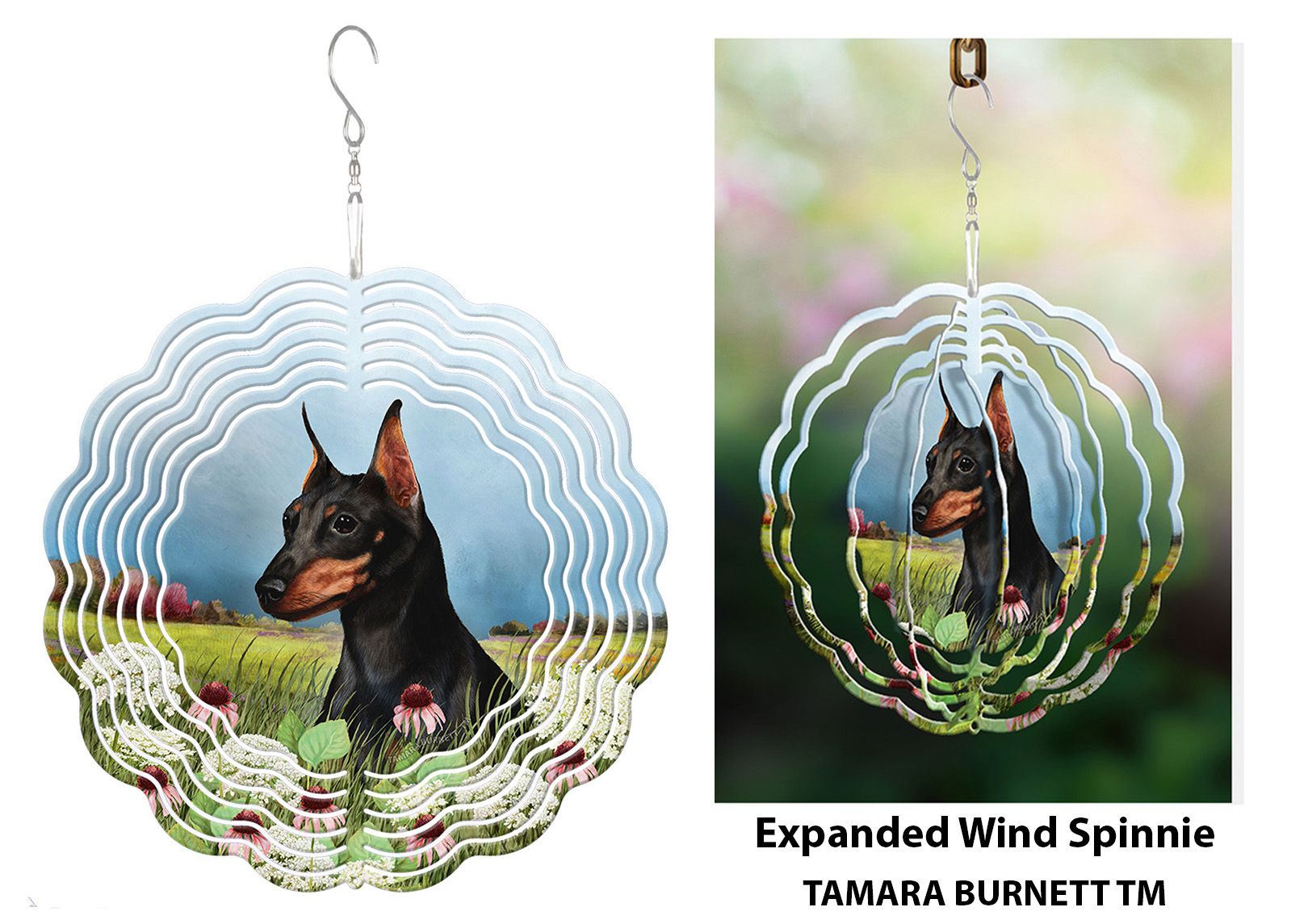 An image of product 30378 - Miniature Pinscher Cropped Black and Tan - Wind Spinner